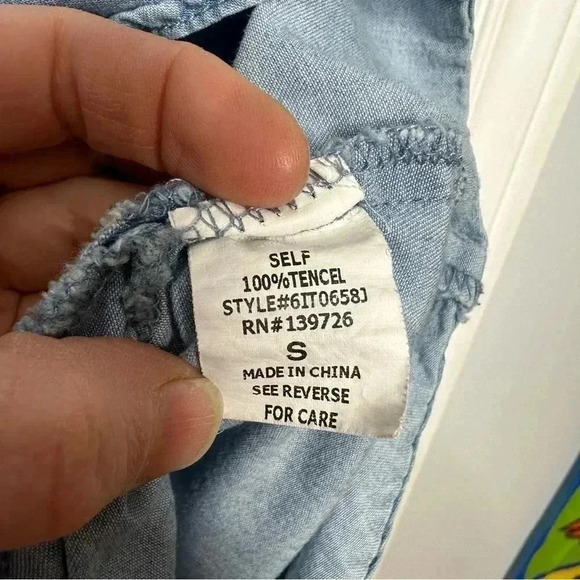 Honey Belle Tencel Shirt Button Up Collared Front Pocket Size Small - Picture 5 of 16